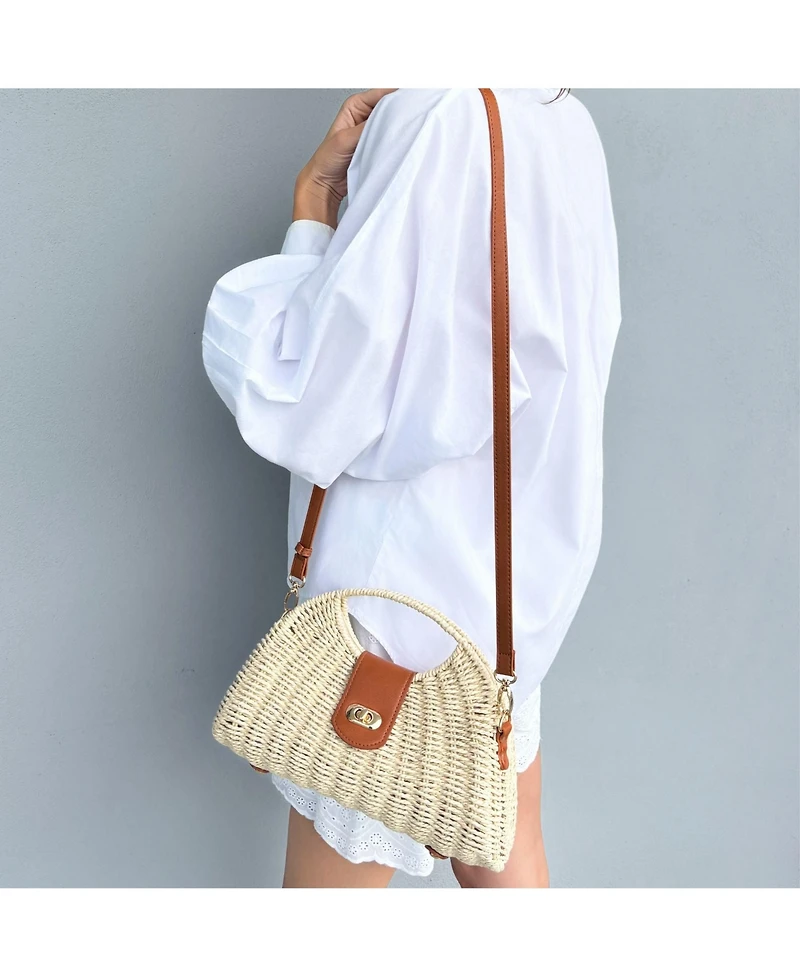 Adornia Straw Picnic Basket Clutch