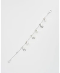 Fable England Silver Pansy and Pearl Charm Bracelet