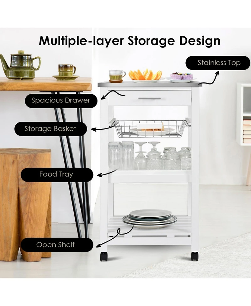 Gouun Rolling Kitchen Island Cart with Stainless Steel Top