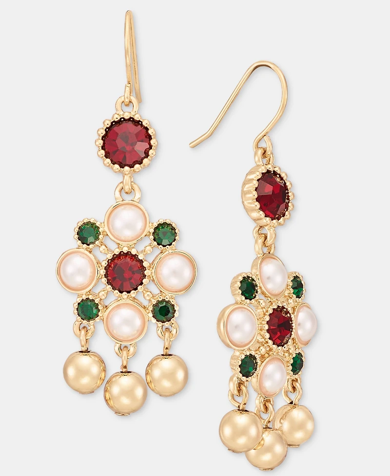 Holiday Lane Red and Green Stone Leverback Drop Earrings, Macy's Exclusive