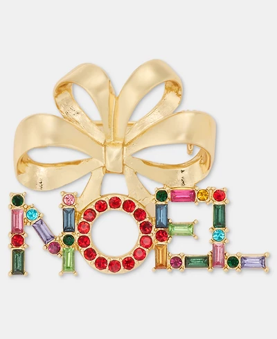 Holiday Lane Multi-Color Stone Bow Noel Pin, Macy's Exclusive