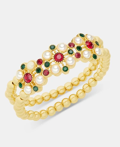 Holiday Lane Glass and Faux-Pearl Stretch Bracelet, Macy's Exclusive