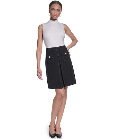 Karl Lagerfeld Paris Women's Mock Neck with Inverted Pleated Skirt Dress