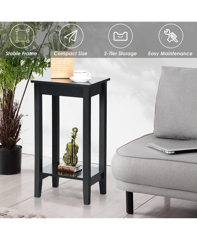 Gymax 2-Tier Nightstand End Side Table Coffee Table Wooden Legs Bedroom