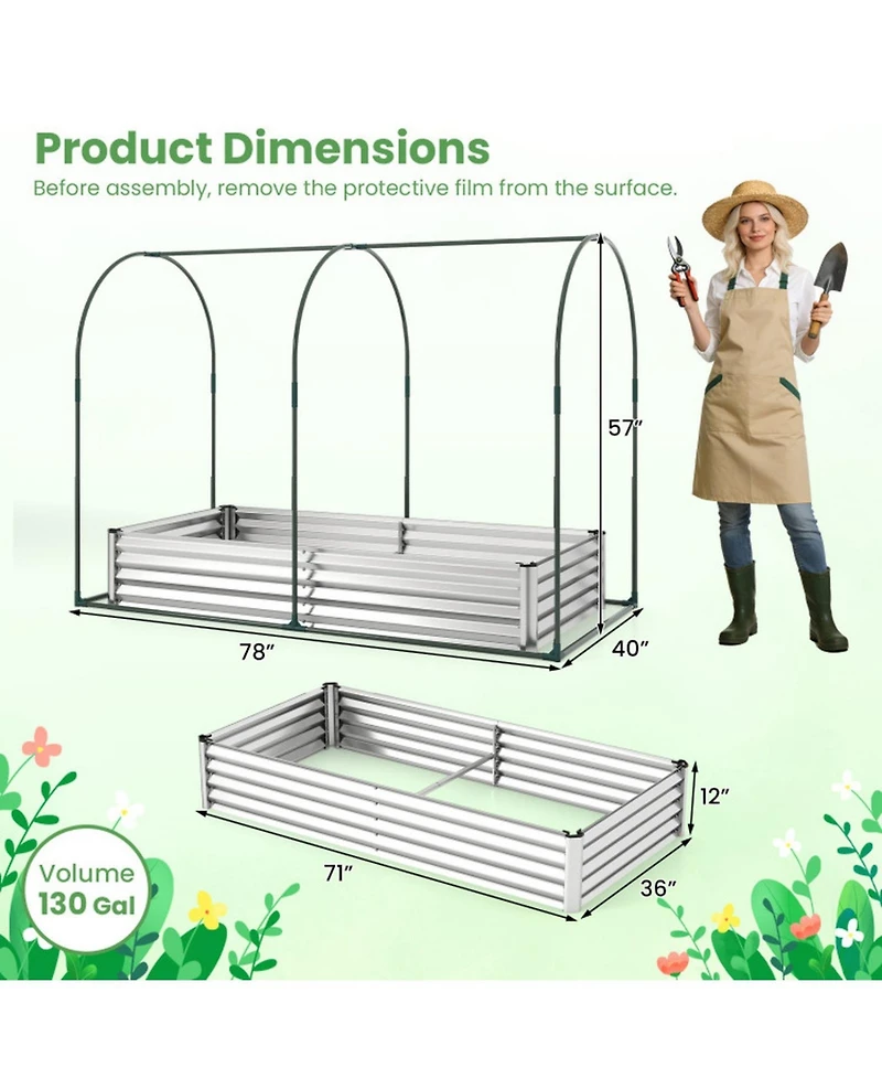 Gouun Galvanized Raised Garden Bed with Pvc Greenhouse Cover