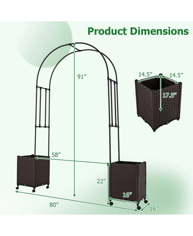 Gouun 91 in Garden Arch Trellis with 2 Self-Watering Planter Boxes