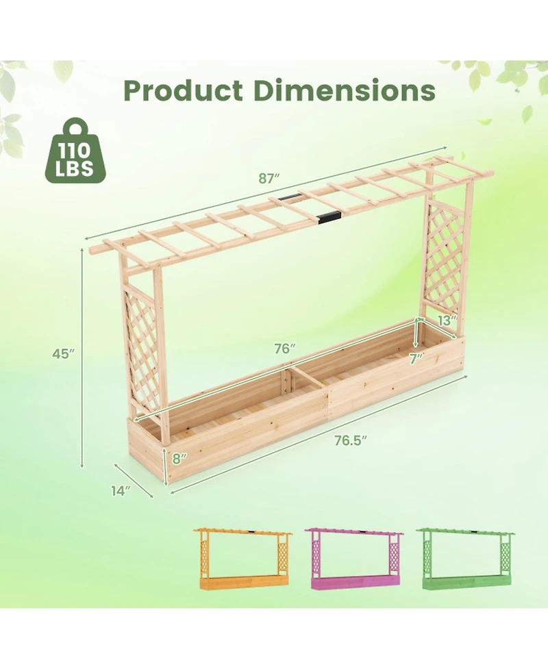 Gouun 87 in Tall Solid Wood Raised Garden Bed with Side Trellis and Roof