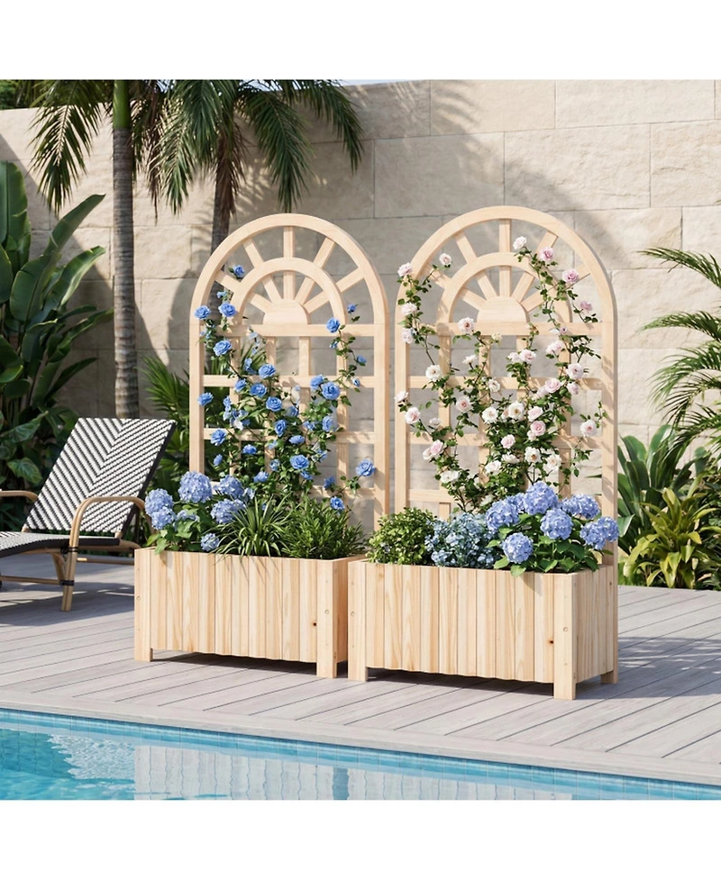 Gouun 48 in Solid Wood Raised Garden Bed with Lattice Trellis Screen