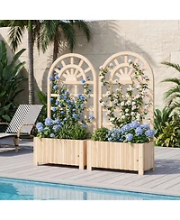 Gouun 48 in Solid Wood Raised Garden Bed with Lattice Trellis Screen