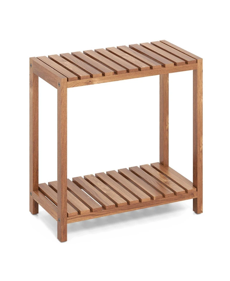 Gouun 2-Tier Teak Wood Plant Stand and Utility Shelf