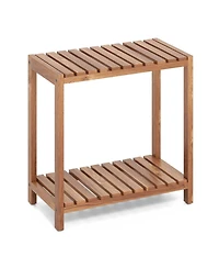 Gouun 2-Tier Teak Wood Plant Stand and Utility Shelf