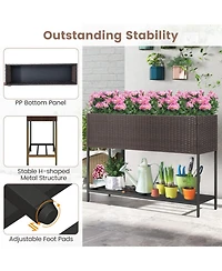 Gouun Elevated Wicker Raised Garden Bed with Storage Shelf and Drainage Gaps