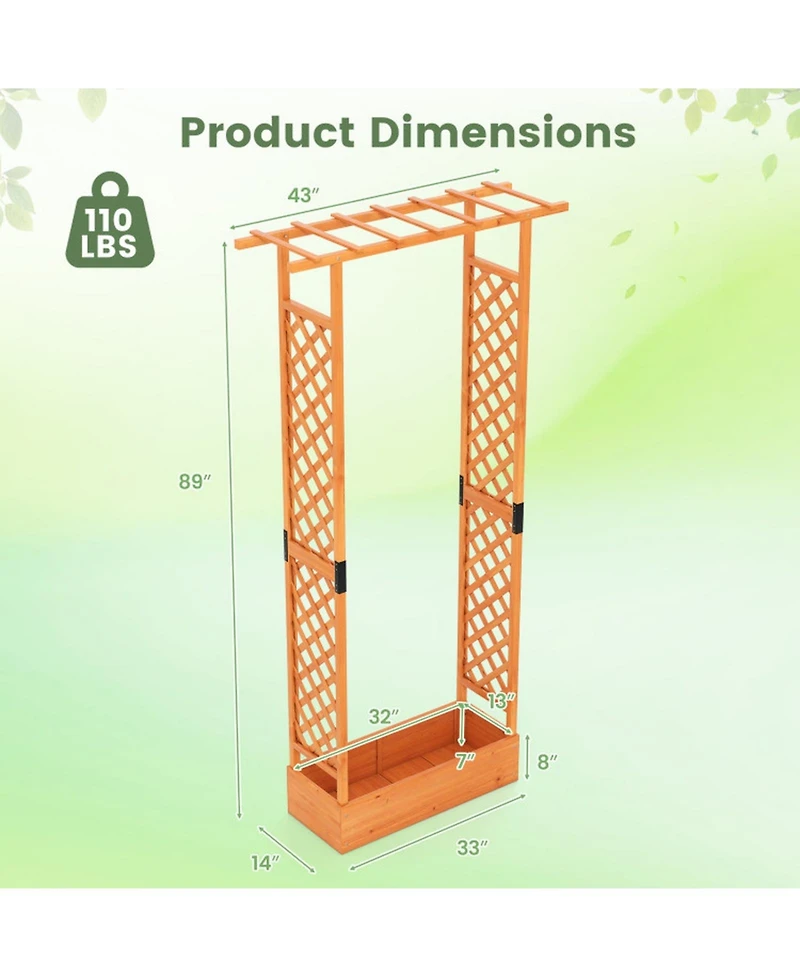 Gouun 89 in Tall Wooden Raised Garden Bed with Side Trellis and Hanging Roof