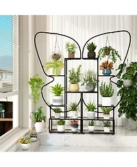 Gouun 6-Tier Metal Plant Stand Ladder Display Rack with Hanging Hooks