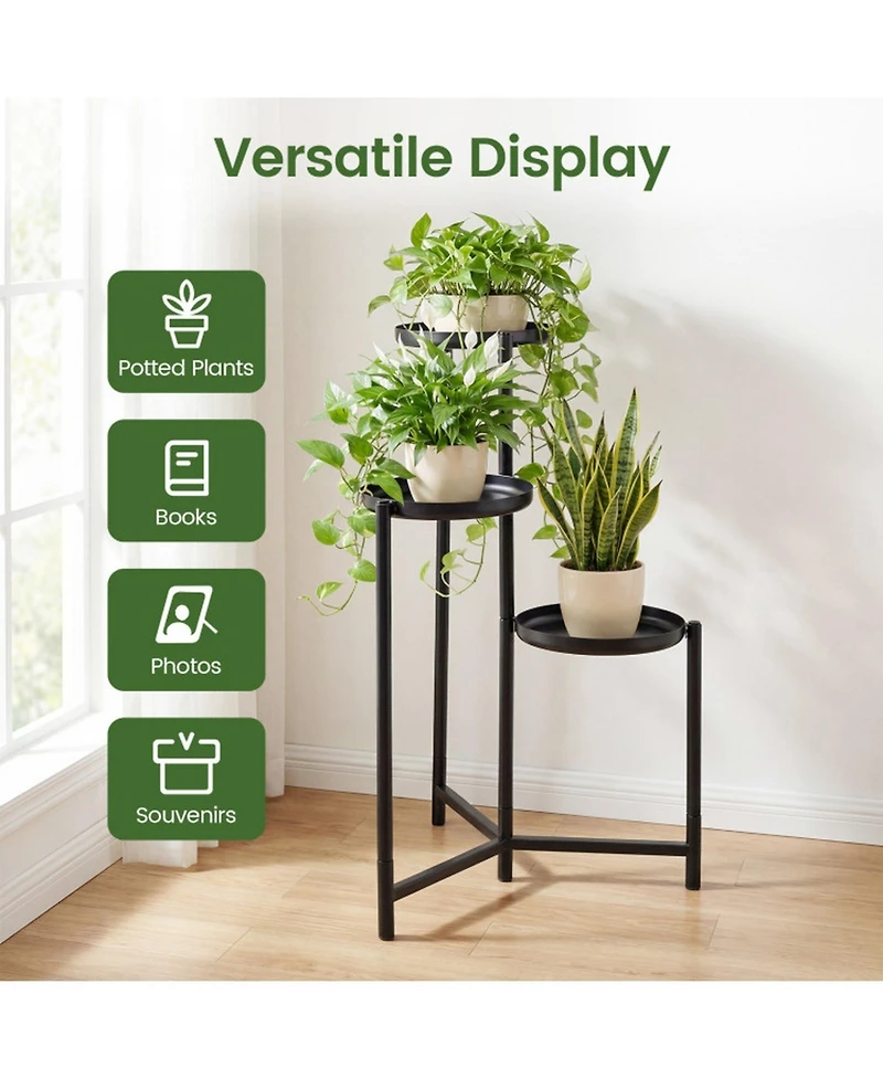 Gouun 3-Tier Metal Plant Stand Indoor Outdoor Tall Corner Flower Pot Holder