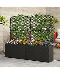 Gouun 49-Inch Raised Garden Bed with Wicker Trellis Planter Box