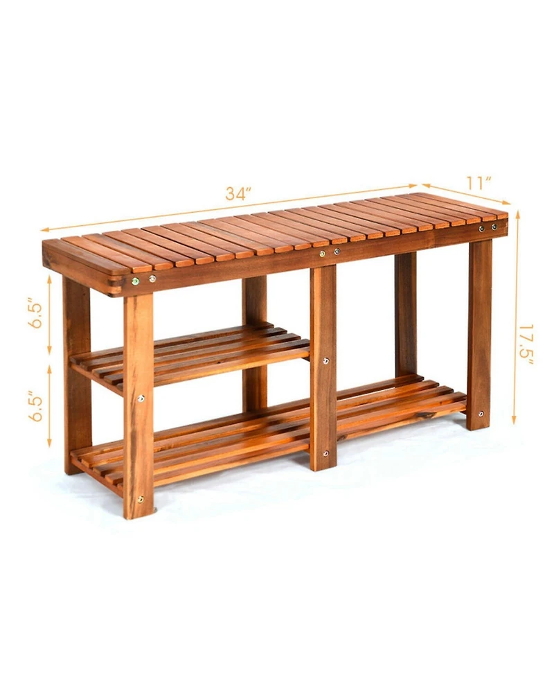 Gouun 3-Tier Freestanding Wooden Shoe Organizer Storage Rack with Bench Seat