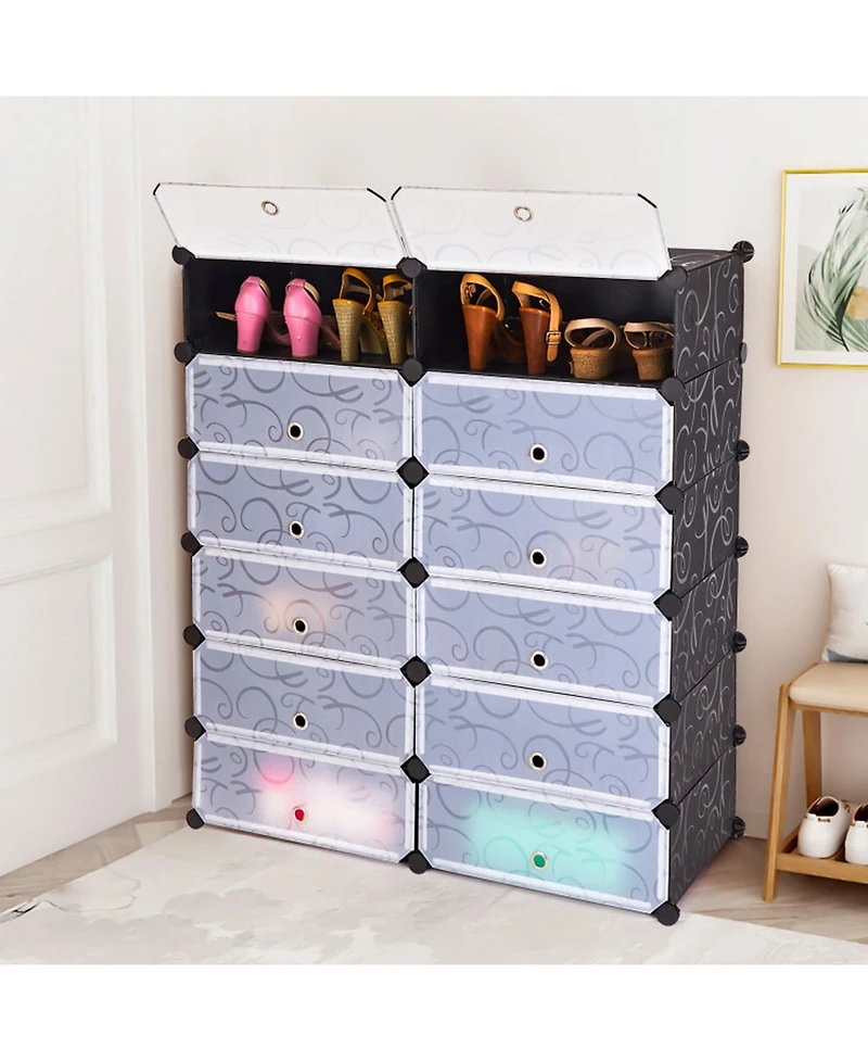 Gouun 12-Cube Diy Portable Plastic Shoe Rack Cabinet with Transparent Doors