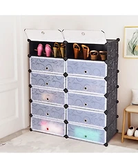 Gouun 12-Cube Diy Portable Plastic Shoe Rack Cabinet with Transparent Doors