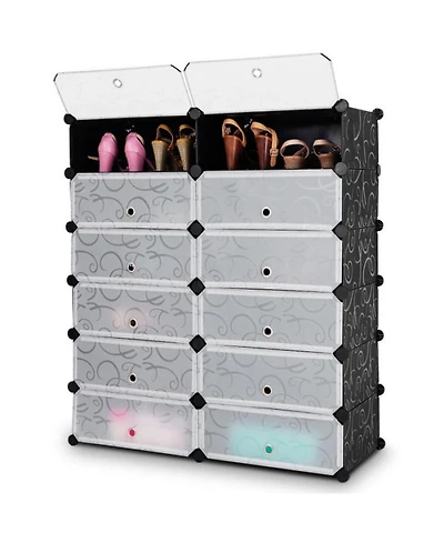 Gouun 12-Cube Diy Portable Plastic Shoe Rack Cabinet with Transparent Doors