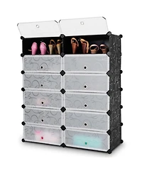 Gouun 12-Cube Diy Portable Plastic Shoe Rack Cabinet with Transparent Doors