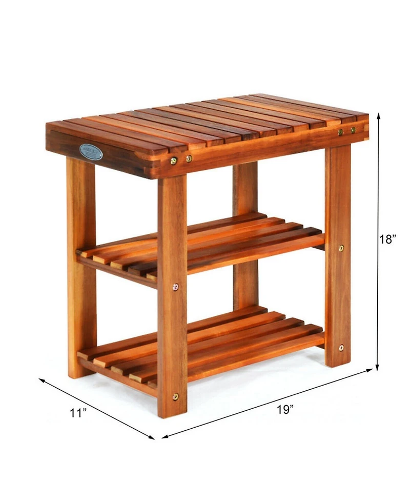 Gouun 3-Tier Wood Shoe Rack and Bench Organizer