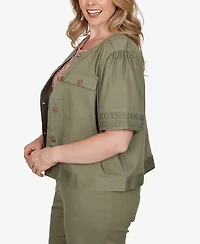 Ruby Rd. Plus Pleated Short-Sleeve Soft Denim Jacket