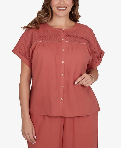 Ruby Rd. Plus Lightweight Pleated Short-Sleeve Top