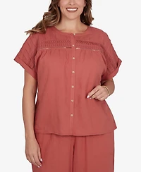 Ruby Rd. Plus Lightweight Pleated Short-Sleeve Top