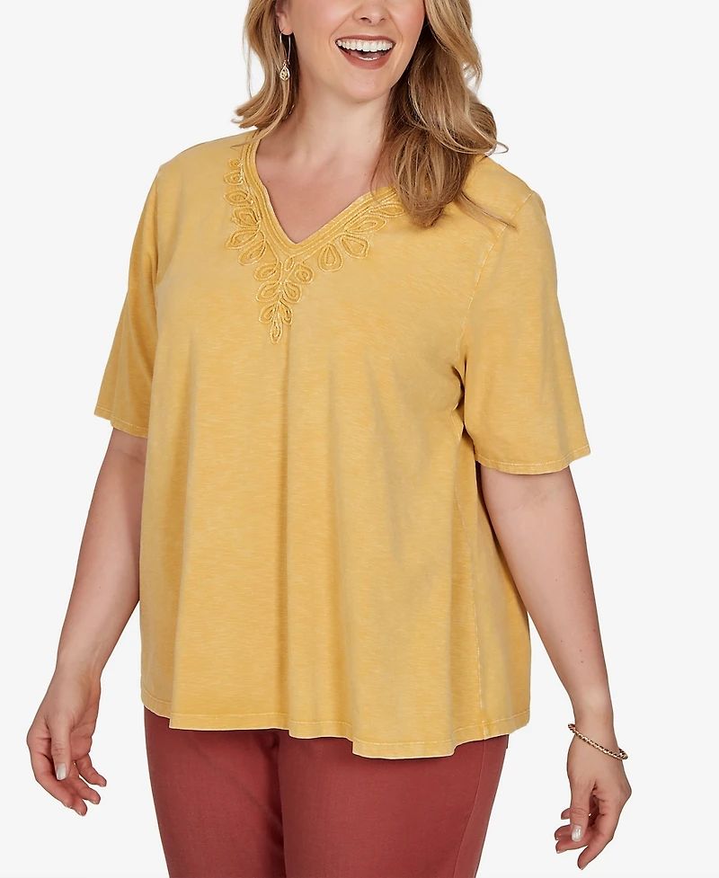 Ruby Rd. Plus Soutache V-Neck Knit Top