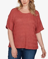 Ruby Rd. Plus Crochet Diamond Textured Knit Top