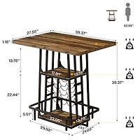 Tribesigns 3-Tier Industrial Bar Table, 39.4 Inch High Top and Counter Height Pub Table with Glass Holder and Wine Rack