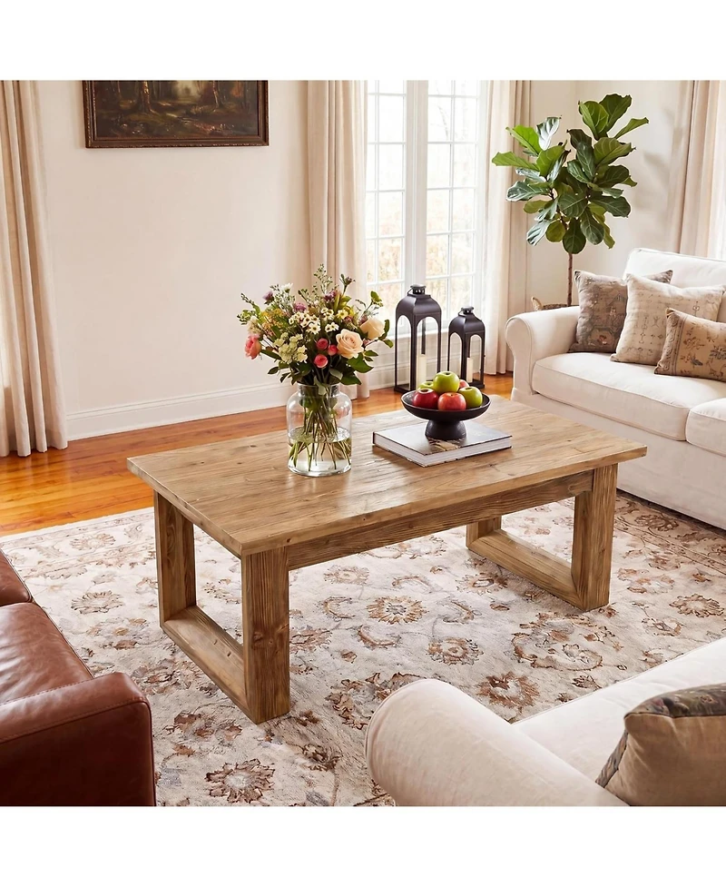 Tribesigns 47.2" Solid Wood Coffee Table, Rectangular Accent Center Cocktail Table with U-Shape Solid Legs