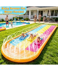 Aofar 3 Sided Safe Fence Triple Slip Water Slide 3-way Sprinklers Bodyboards Summer Outdoor