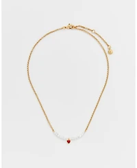 Fable England Gold Love Heart Pearl Necklace