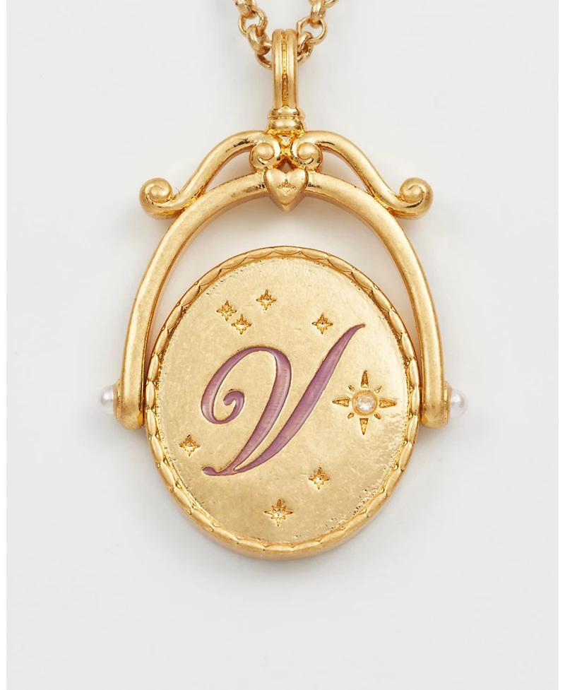 Fable England V Initial Violet Gold Spinner Chain Necklace
