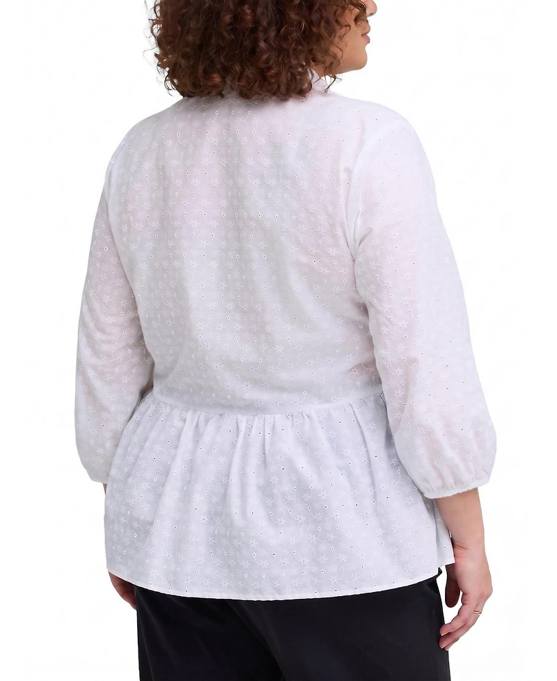 Torrid Plus Belle Isle Peplum Eyelet Button Down Top