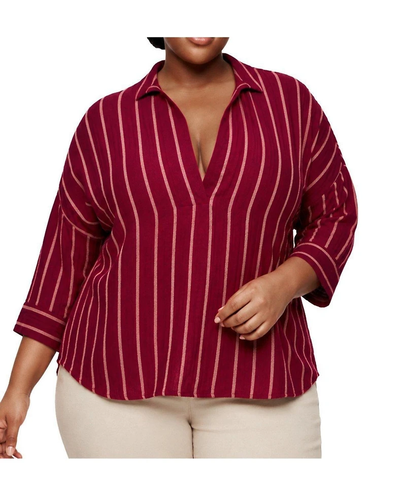 Torrid Plus Belle Isle Cotton Linen Popover Tunic