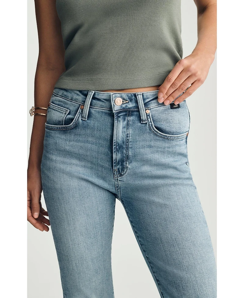 Mavi Jeans Women's Anika Mid Rise Cropped Flare Lt Brushed Flex Blue