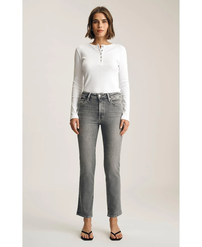 Mavi Jeans Women's Kendra High Rise Straight Leg Grey Used Flex Blue