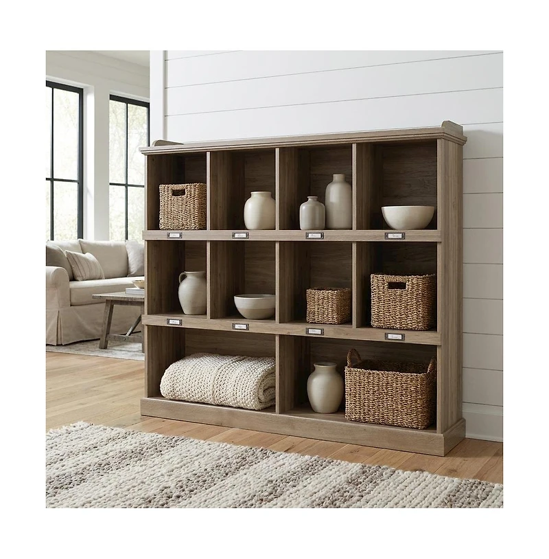 Starlight Canyon Home Salt oak finish bookcase with modern farmhouse and industrial style, rectangle