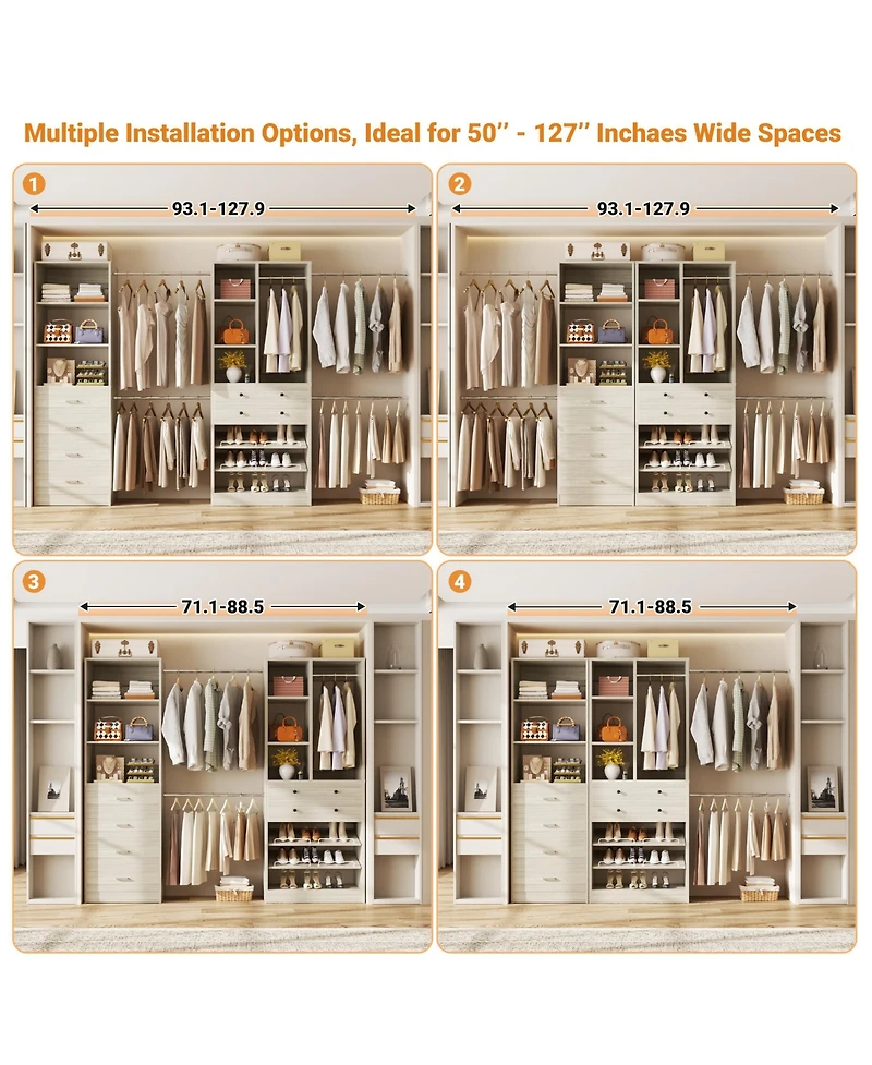 Aheaplus Wooden Closet System Set with 6 Drawers and 5 Hanging Rods Shelves