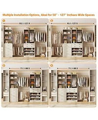 Aheaplus Wooden Closet System Set with 6 Drawers and 5 Hanging Rods Shelves