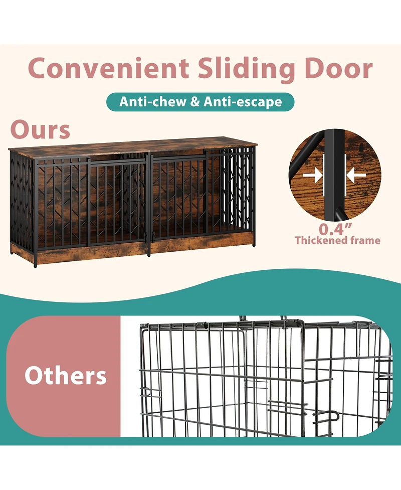 Homsee Double Dog Cage with Divider - Heavy Duty Metal Pet Enclosure with Tree Branch Design Bars | Industrial Dog Kennel for Medium Large Breeds
