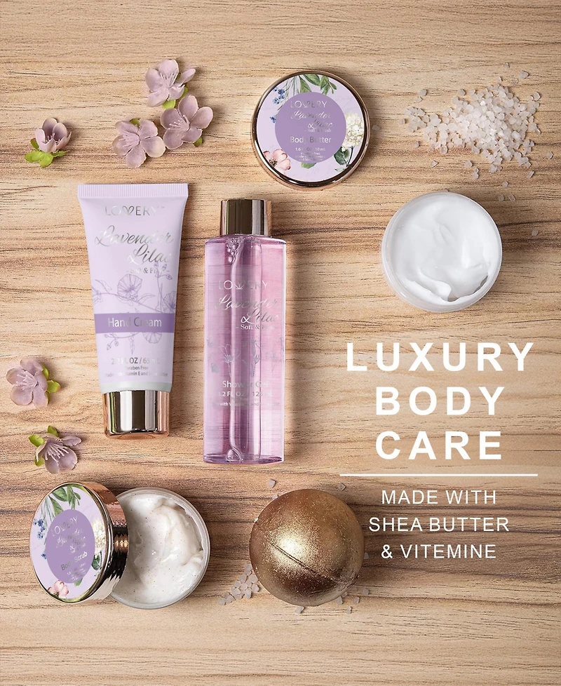 Lovery Lavender Lilac Home Spa Gift Set - 5 Pc Travel Care Kit