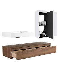 Sillysis Modern Floating Bathroom Vanity with Resin Sink, Three Drawers, Double Wall Mounted Side Cabinets for Ample Storage