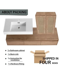 Sillysis Modern Floating Bathroom Vanity with Resin Sink, Three Drawers, Double Wall Mounted Side Cabinets for Ample Storage