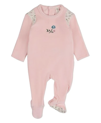 MeMoi Baby Girl's "Fairy Flowers" Embroidered Velour Footie