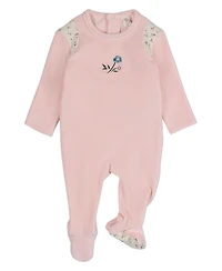 MeMoi Baby Girl's "Fairy Flowers" Embroidered Velour Footie
