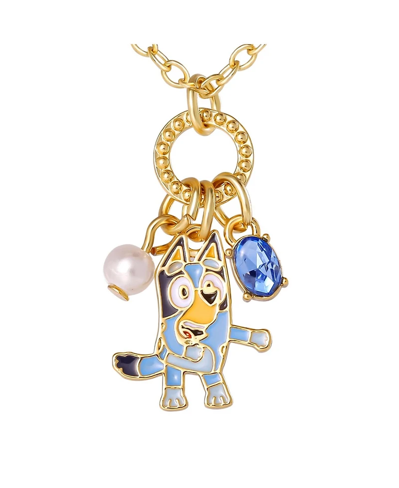 Bluey Charm Necklace Official License, 16+2 inch 18k Gold Flash-Plated Necklace with 3 Dangle Charms
